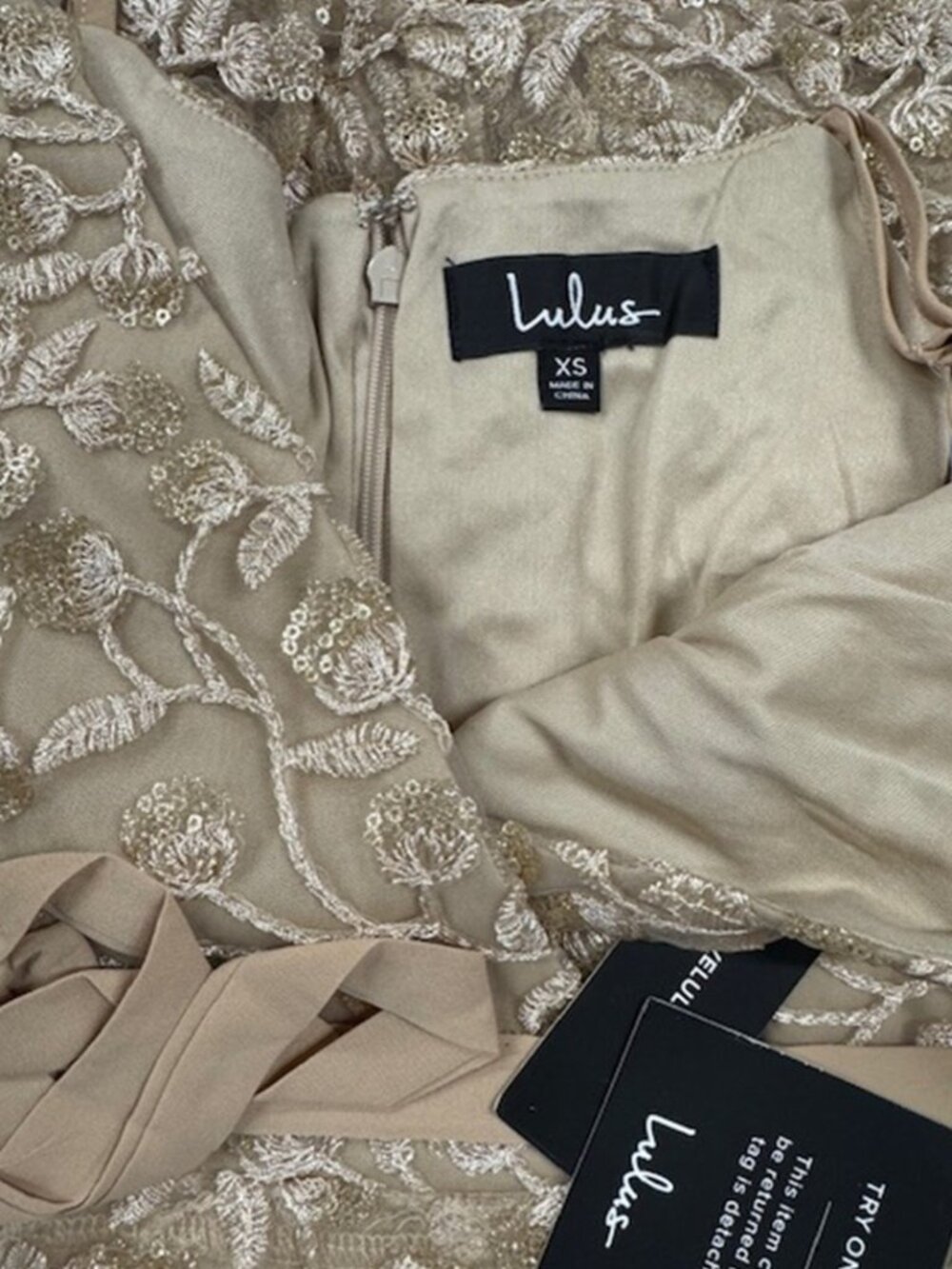 Lulus Breathtaking Beauty Champagne Sequin Embroidered Maxi Dress NWT - Picture 7 of 9